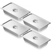 4 Pack Full Size Hotel Pans with Lids, 4" Deep 0.8mm Thick Stainless Steel Anti-Jam Steam Table Pans for Catering, Buffet & Commercial Kitchen